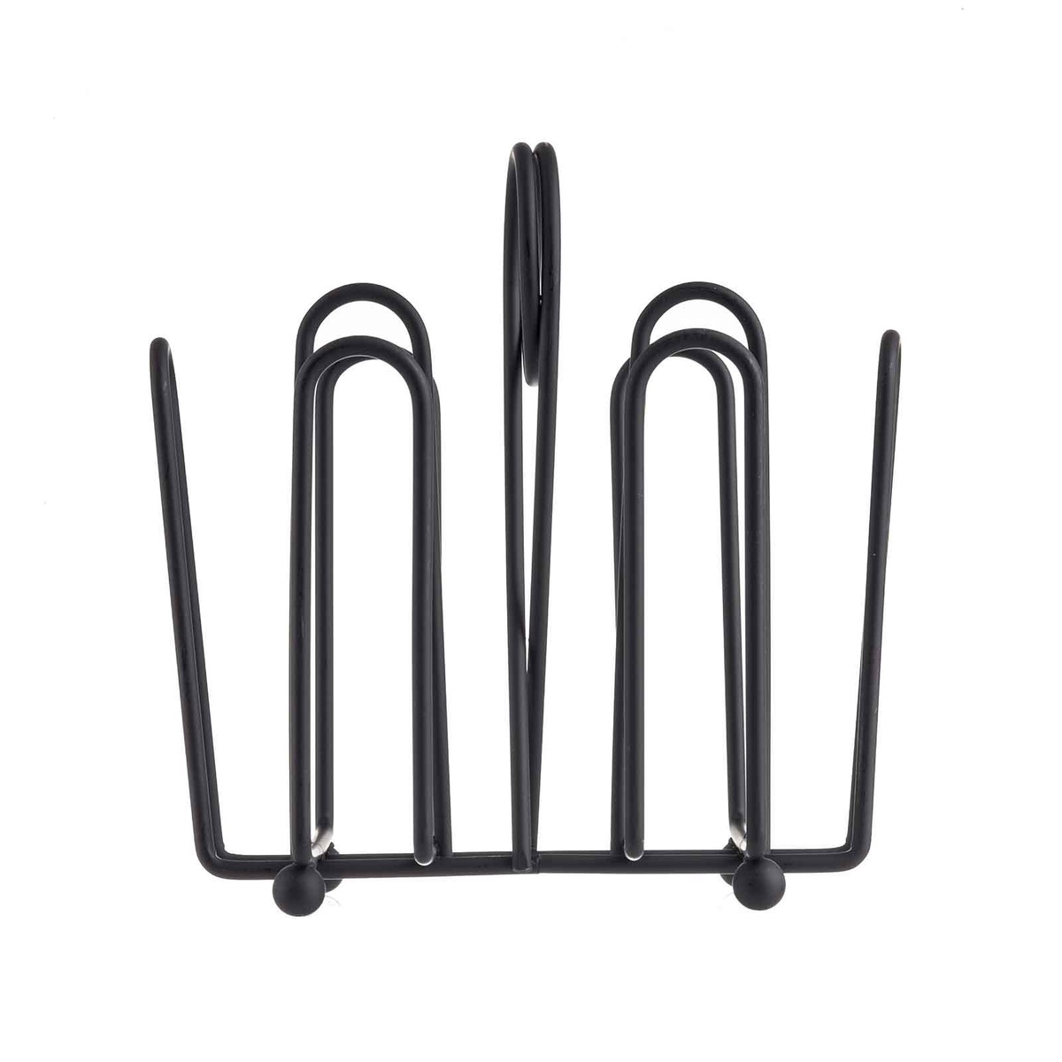 Tablecraft 597CBK black powder-coated wire jelly packet holder, front view