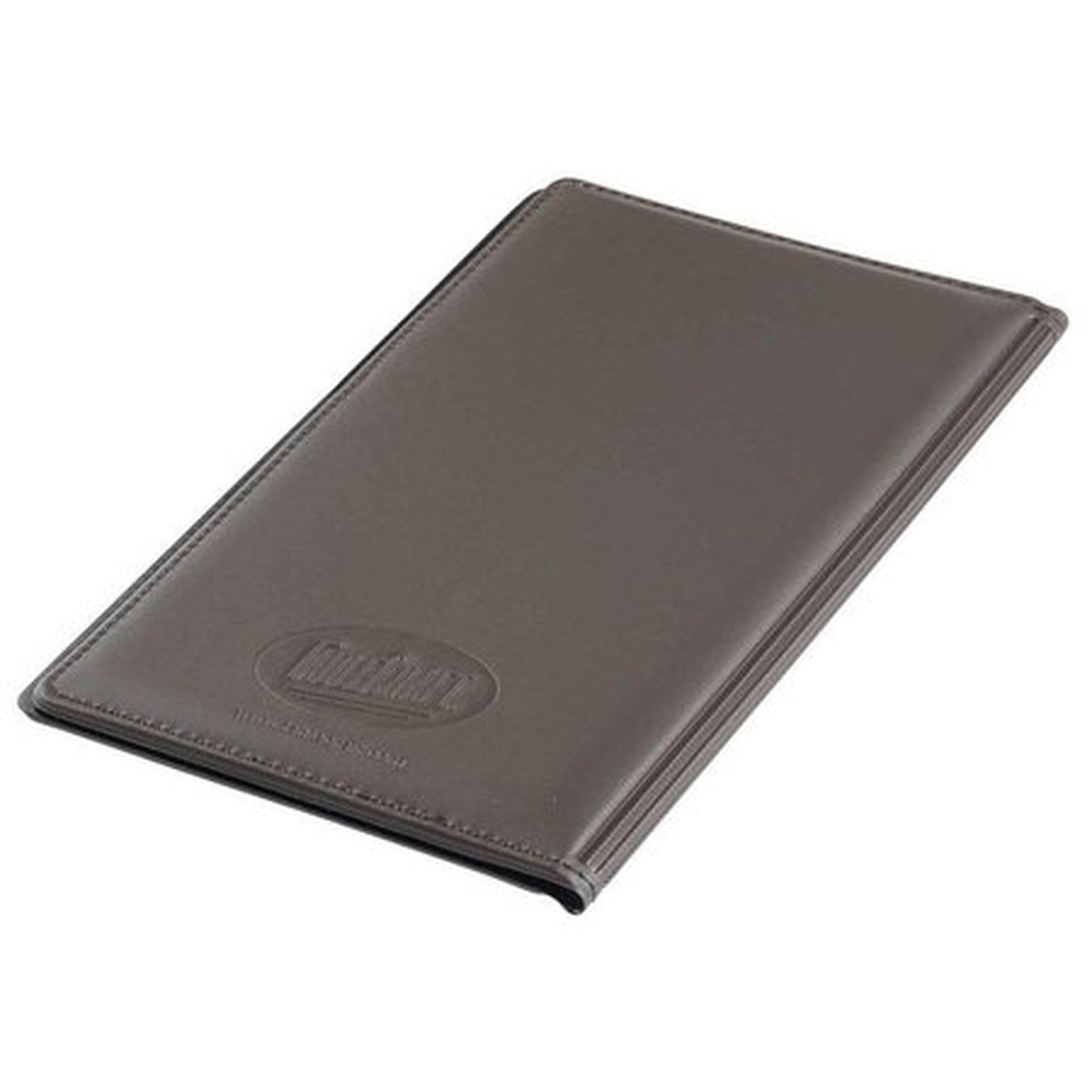 TableCraft 59BR brown vinyl guest check presenter, closed exterior view with embossed logo