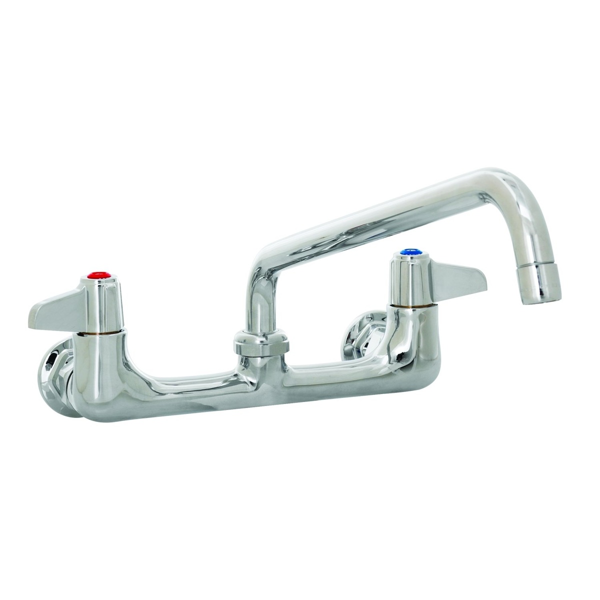 T&S Brass 5F-8WLX12 wall mount faucet with 12-inch swing nozzle and dual lever handles, chrome finish