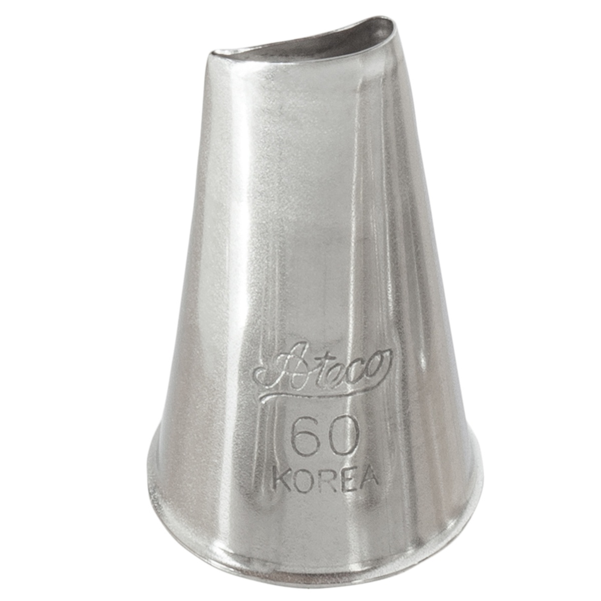 Ateco #60 stainless steel small petal pastry tube tip, stamped with Ateco logo and Korea marking