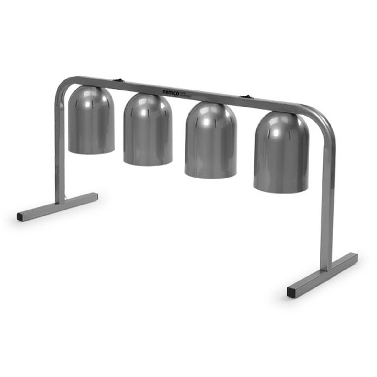 Nemco 6008 series four-bulb freestanding infrared warmer with silver aluminum hoods on steel frame