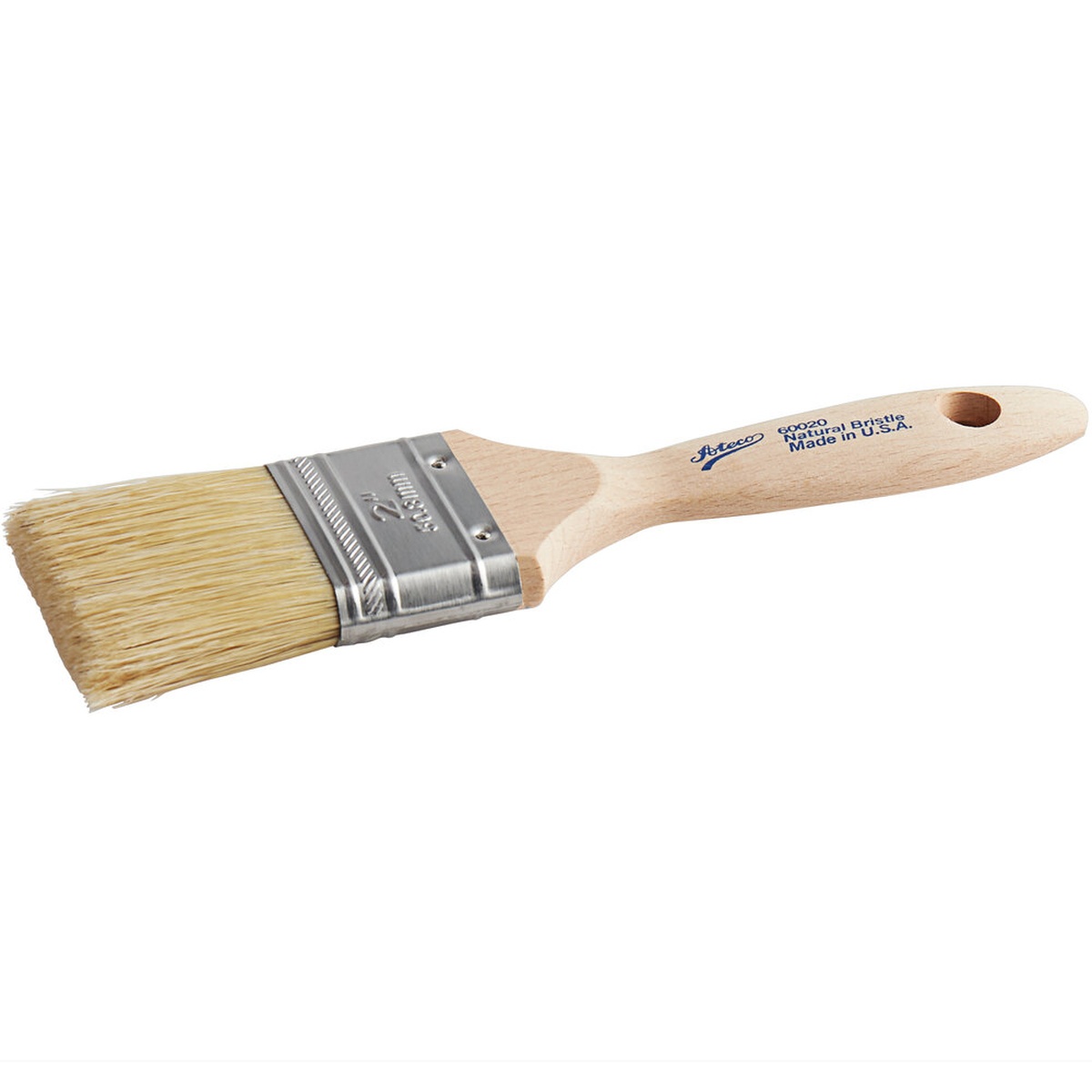 Ateco 60020 2-inch wide flat pastry brush with natural boar bristles, stainless steel ferrule, and lacquered wood handle