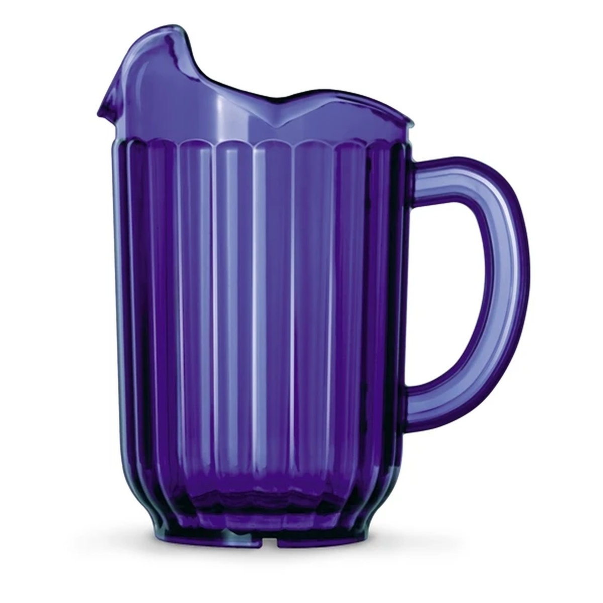Vollrath 6010-44 60 oz cobalt blue polycarbonate beverage pitcher with three pour spouts and molded thumb grip