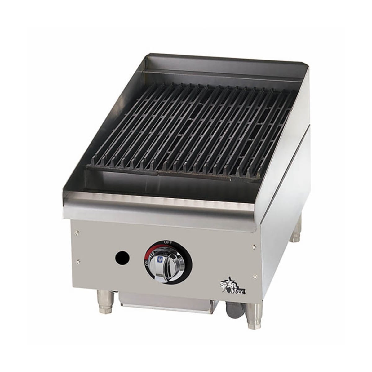 Star-Max 6015CBF countertop lava rock gas charbroiler with cast iron grate and single control knob