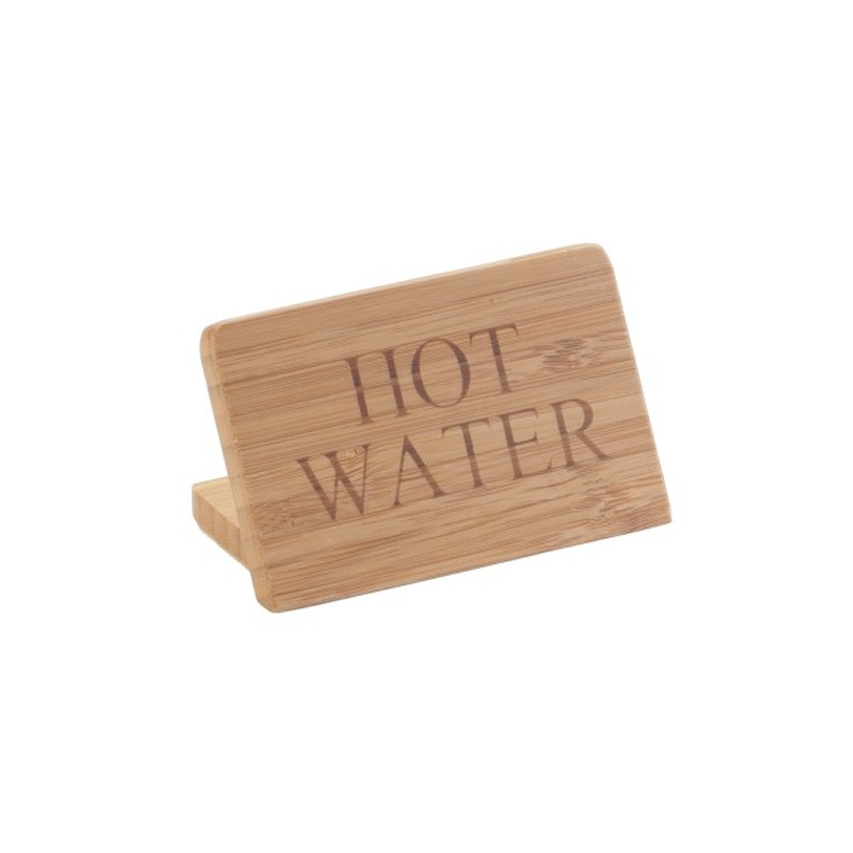 Cal-Mil 606-3 bamboo hot water beverage sign with engraved lettering and built-in base