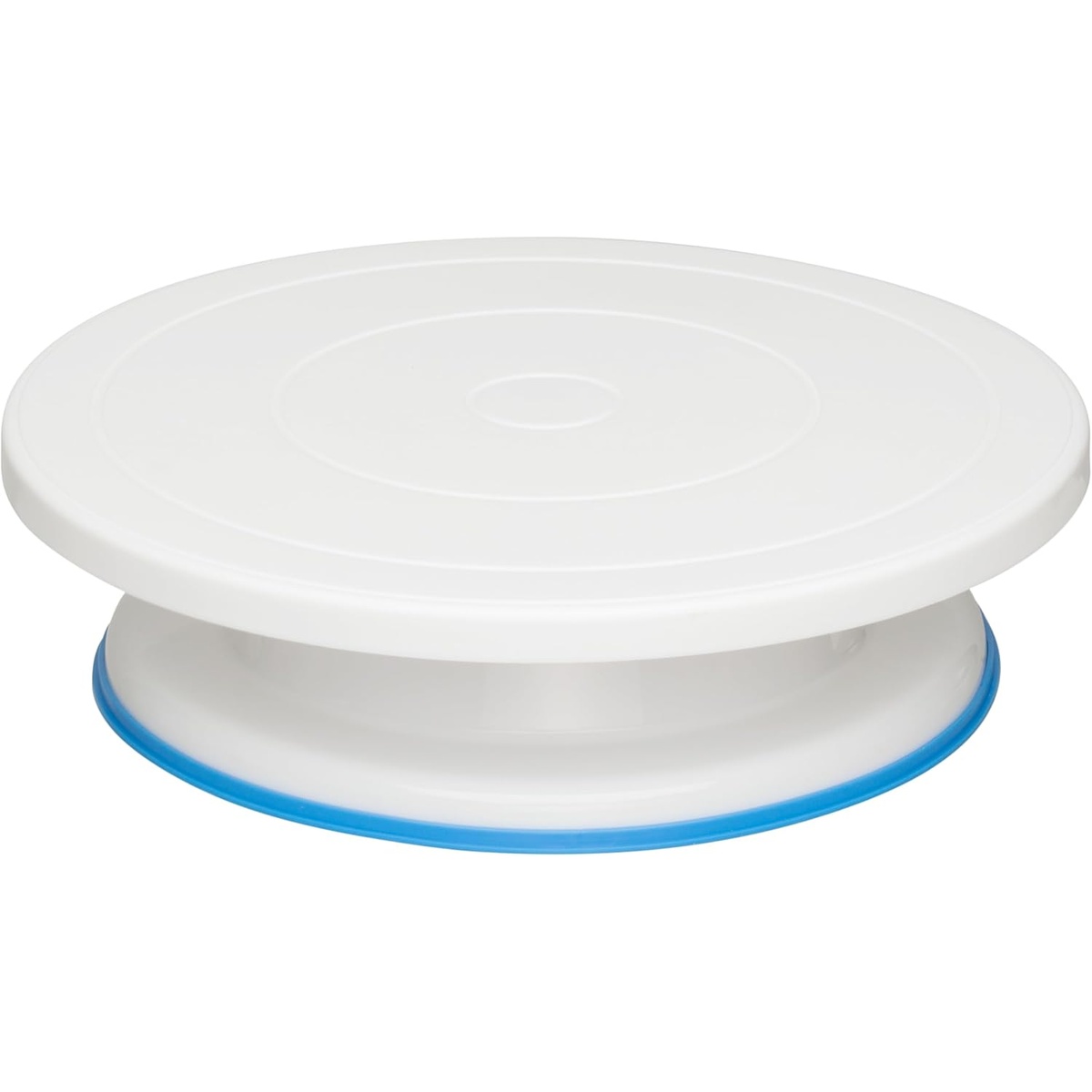 Ateco 608 white revolving plastic cake turntable with blue non-slip base ring