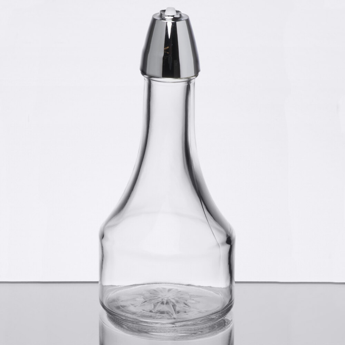 TableCraft 608 8 oz. clear glass oil cruet with chrome plated plastic stopper