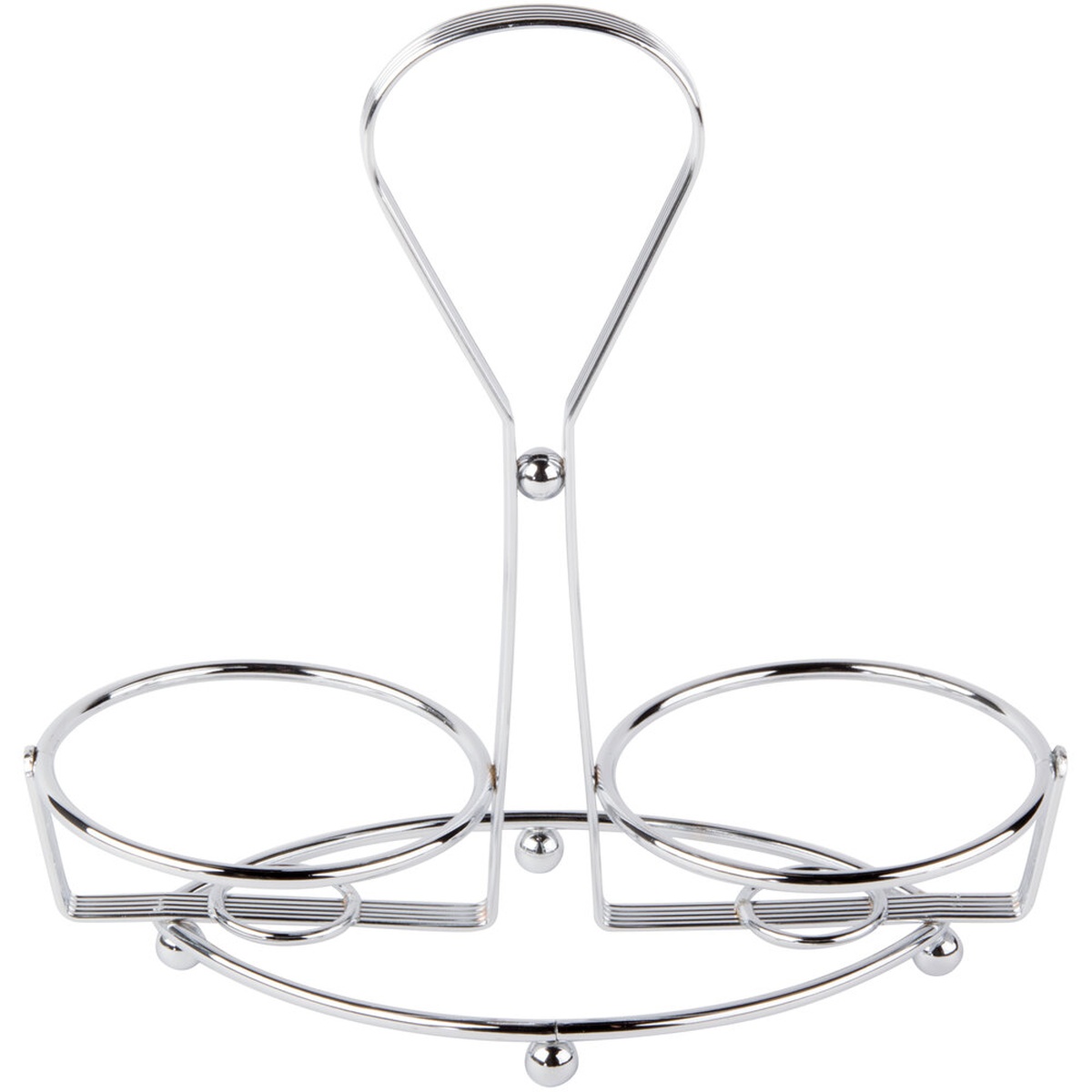 TableCraft 608R chrome wire rack with teardrop handle and dual cruet cradle rings on white background