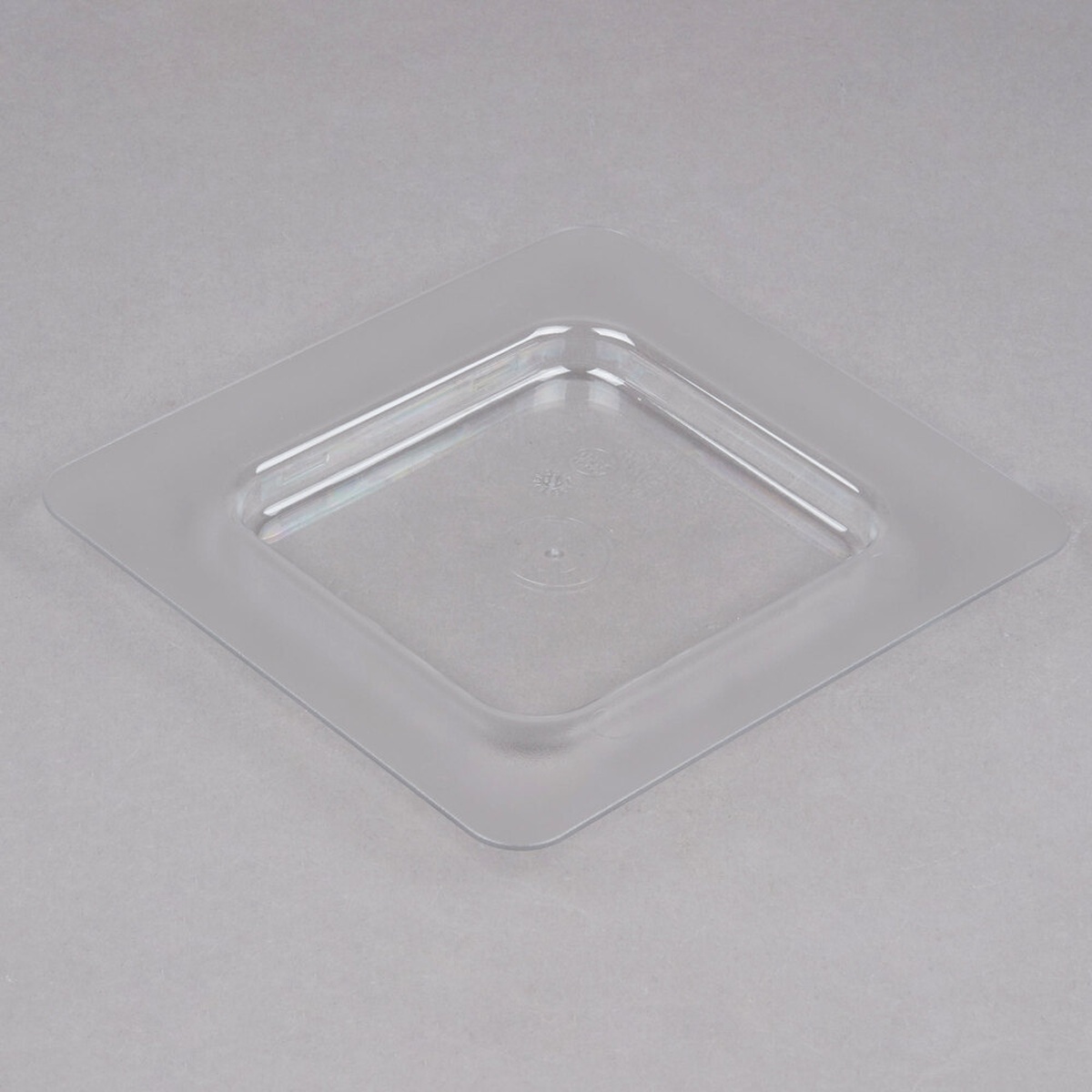 Cambro 60CFC135 ColdFest 1/6 size clear flat polycarbonate pan lid, top-down angle view