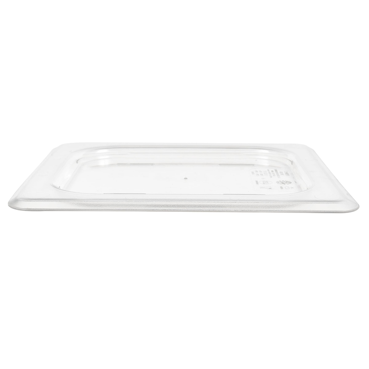 Cambro 60CWC135 clear polycarbonate 1/6 size flat food pan cover, side profile view