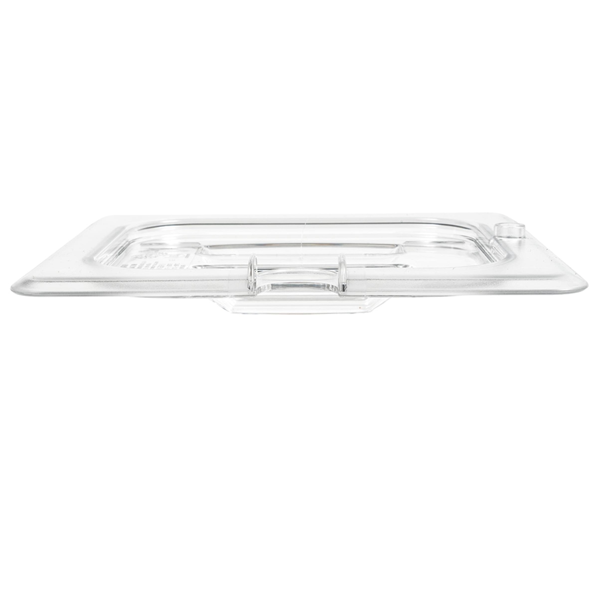 Cambro 60CWCHN135 clear polycarbonate food pan cover side profile view showing low-profile built-in handle