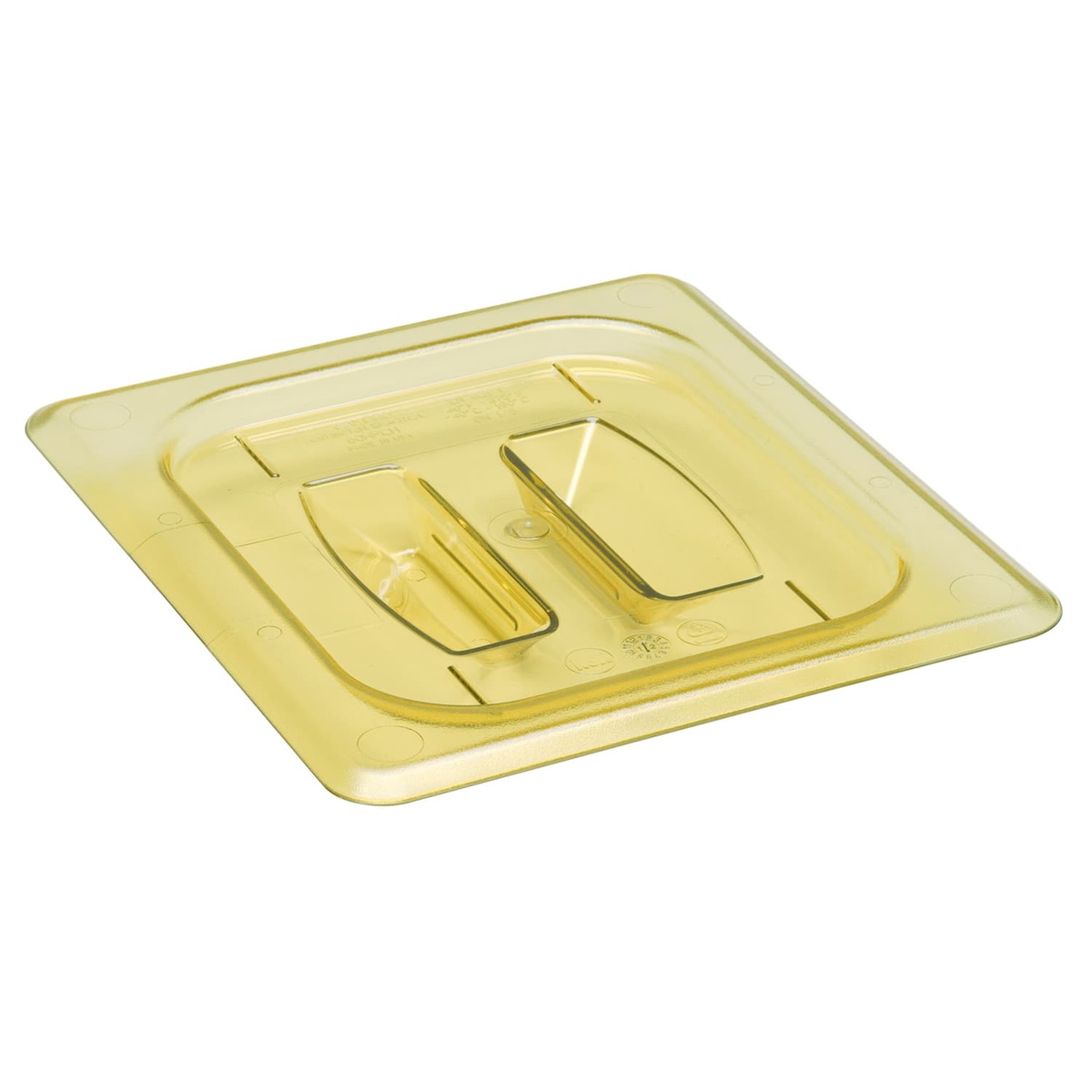 Cambro 60HPCH150 amber translucent 1/6 size H-Pan cover with molded handle, flat lid design