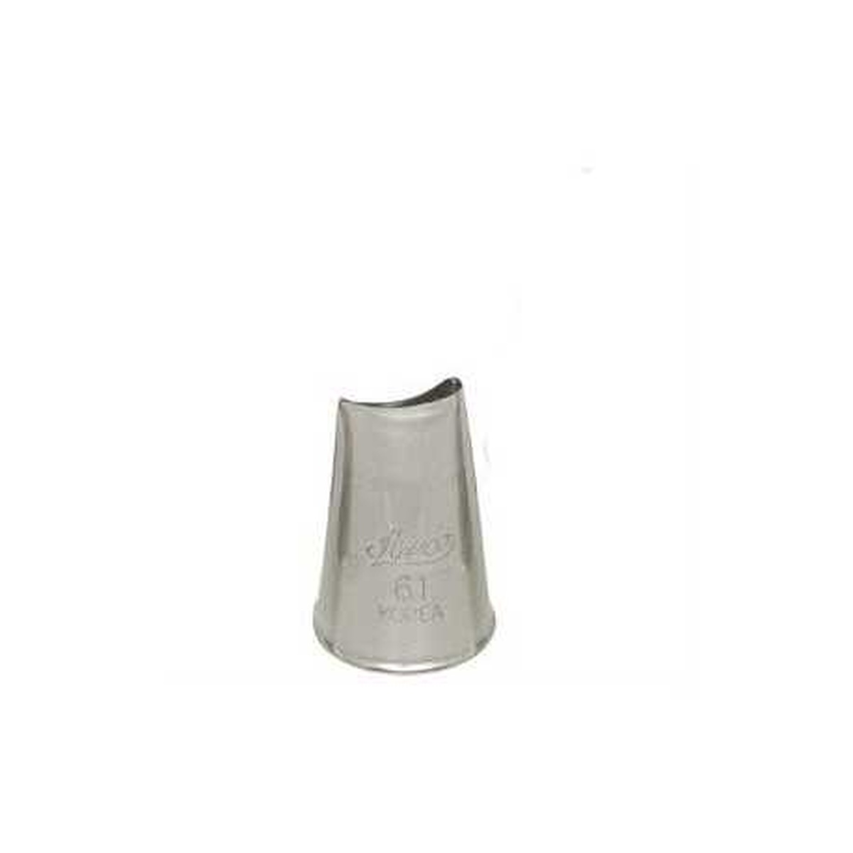 Ateco 61 stainless steel curved petal piping tip, close-up view showing the curved opening