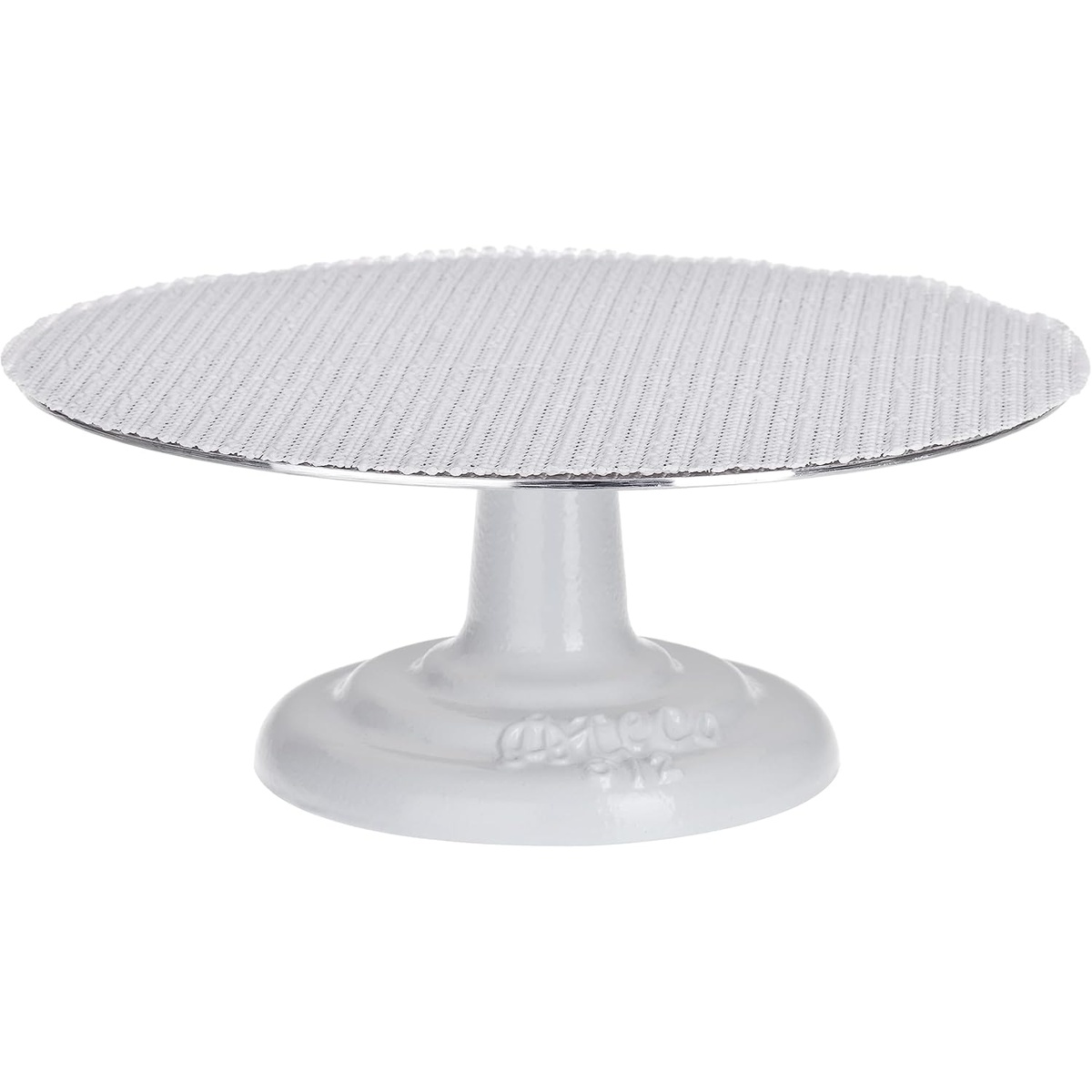 Ateco 612 revolving cake turntable stand with non-slip pad on top, white powder-coated cast iron base