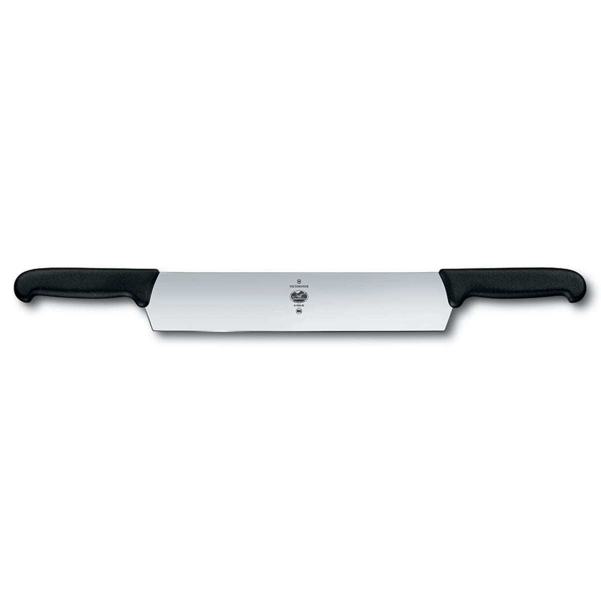 Victorinox 6.1203.30 double handle cheese knife with 12-inch straight blade and two black Fibrox handles