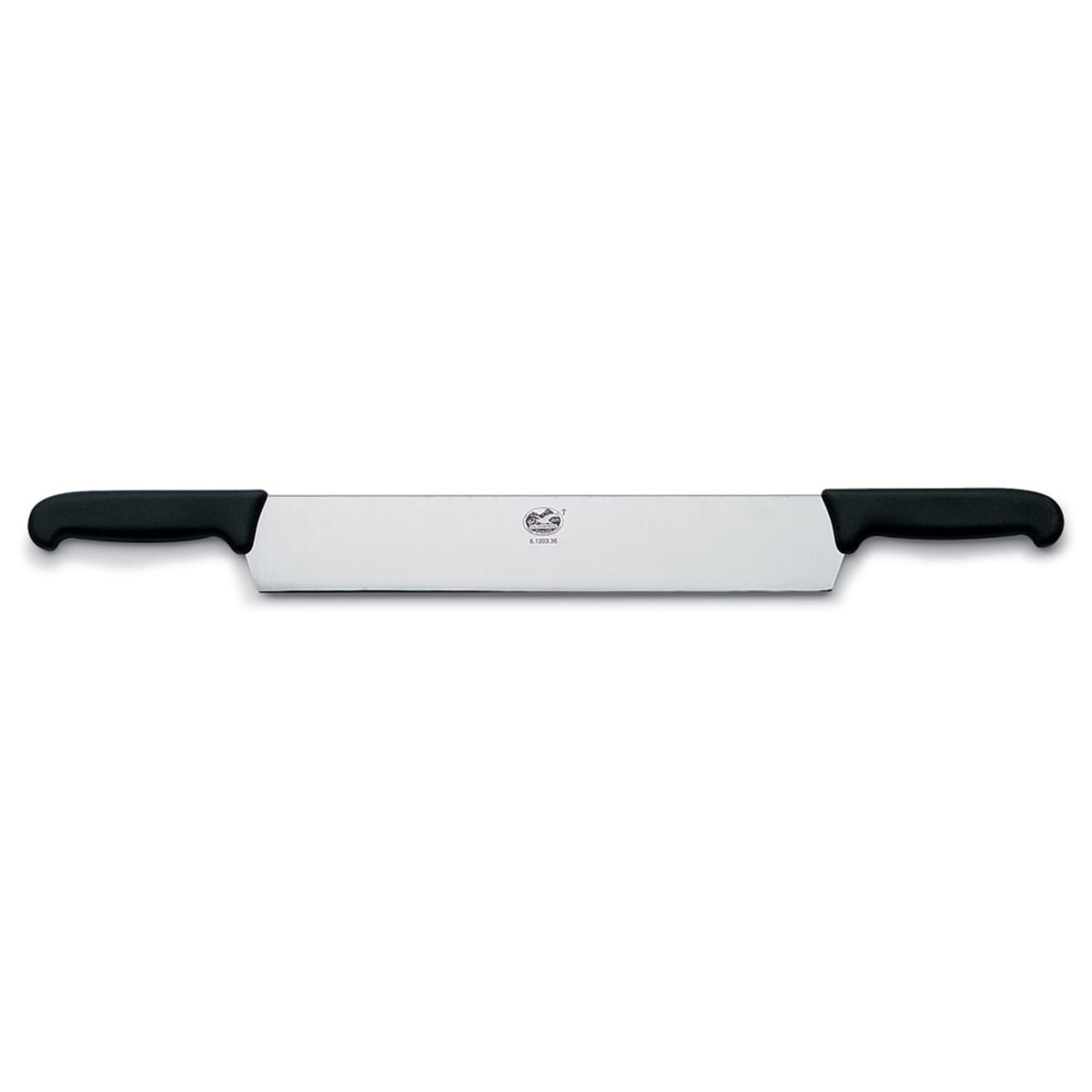 Victorinox 6.1203.36 double-handle cheese knife with 14-inch straight-edge blade and two black nylon handles