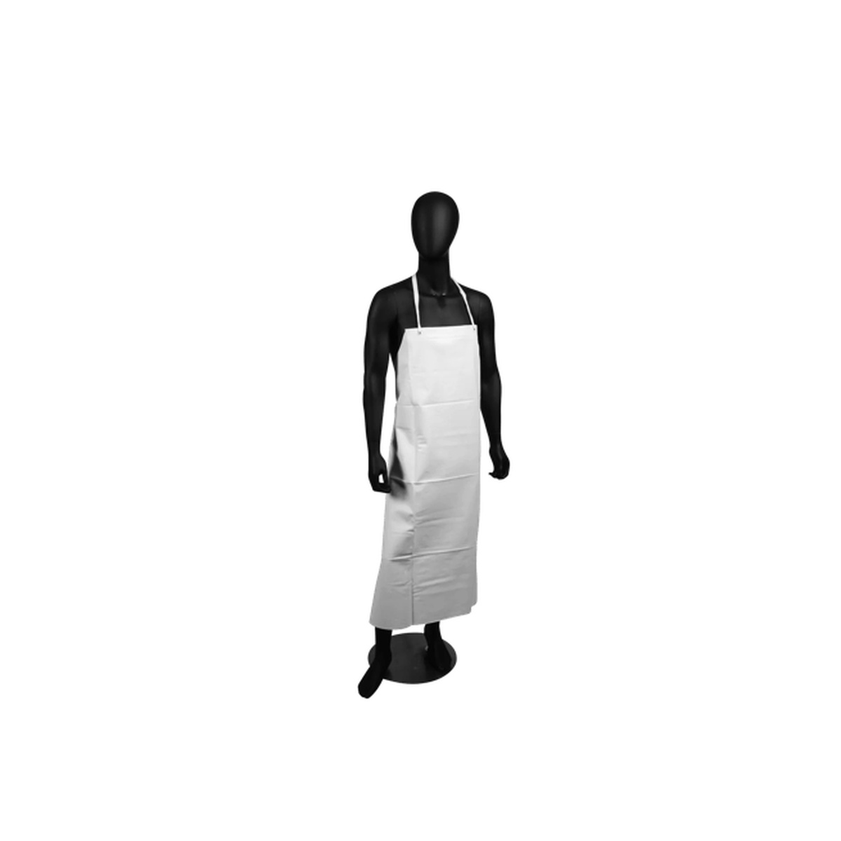 San Jamar 614DVA white vinyl dishwashing bib apron displayed on mannequin against white background