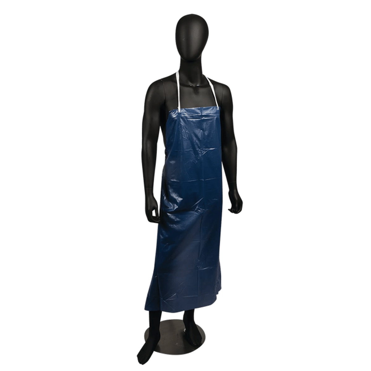 San Jamar 614DVA blue heavy-duty vinyl dishwashing apron with glossy finish shown on mannequin