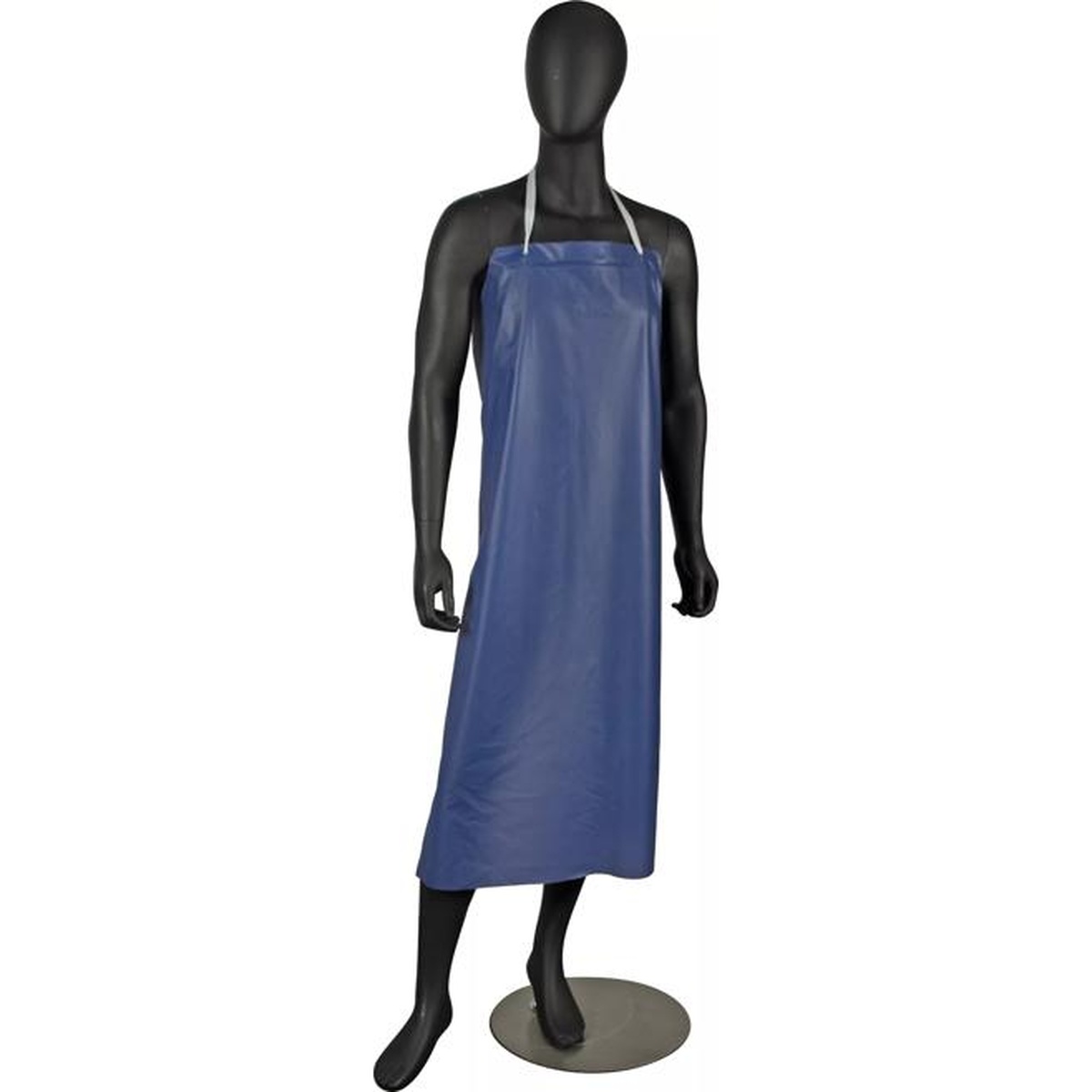 San Jamar 614DVA-BL blue vinyl dishwashing apron displayed on black mannequin, front view