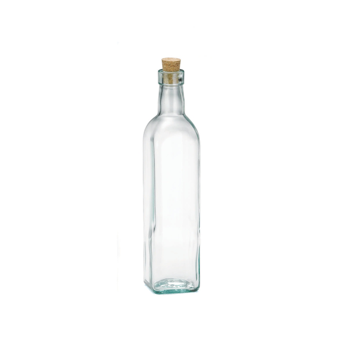 Tablecraft 616 Prima 16 oz square green tinted glass olive oil bottle with natural cork stopper