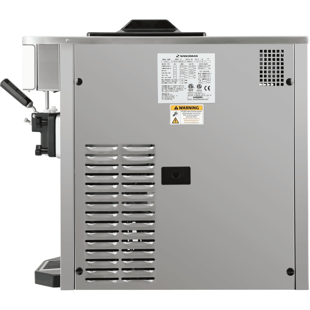 Spaceman 6210-C side view showing ventilation and data plate