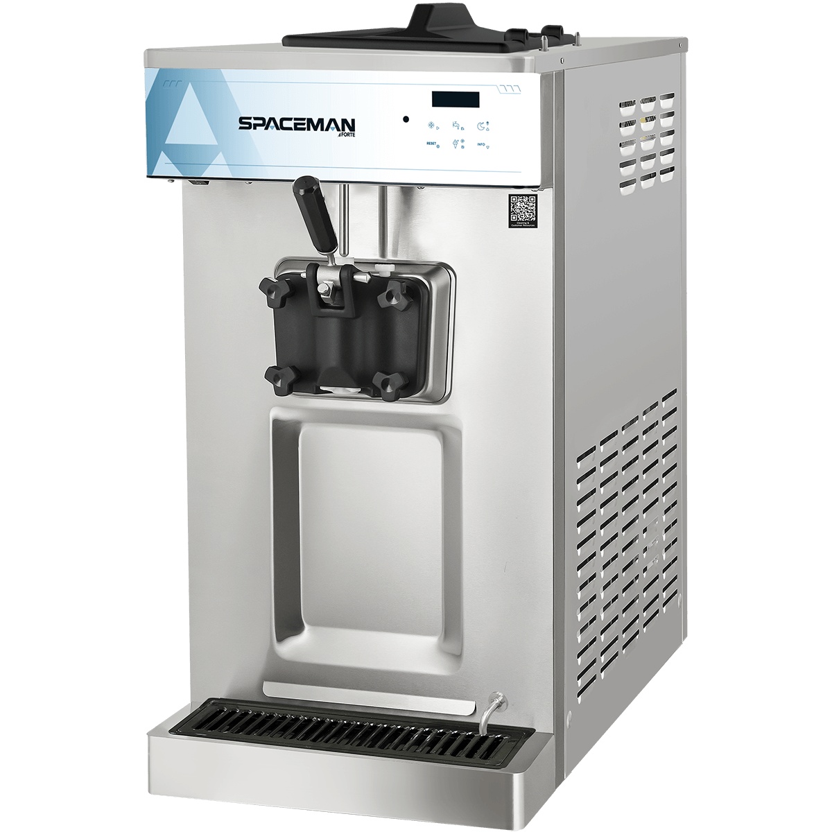 Front view of Spaceman 6236A-C countertop soft serve machine with dispensing head