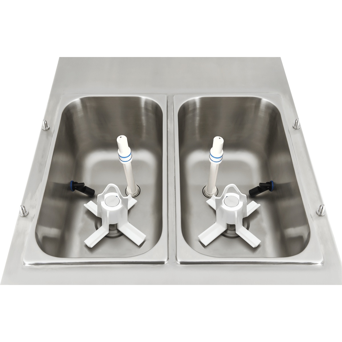 Top view of dual refrigerated hoppers with agitators