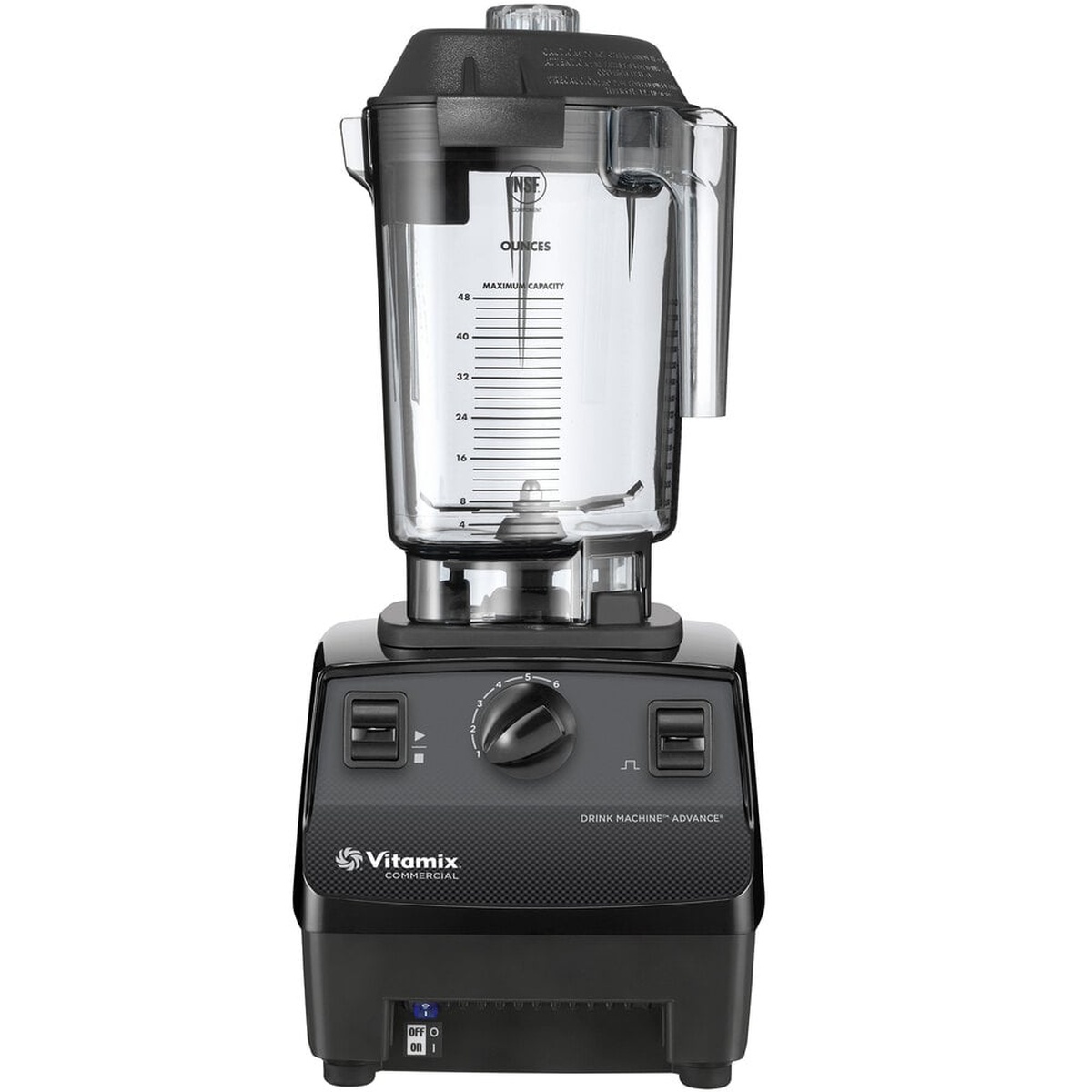 Vitamix Drink Machine Advance blender with 48 oz clear container on black motor base