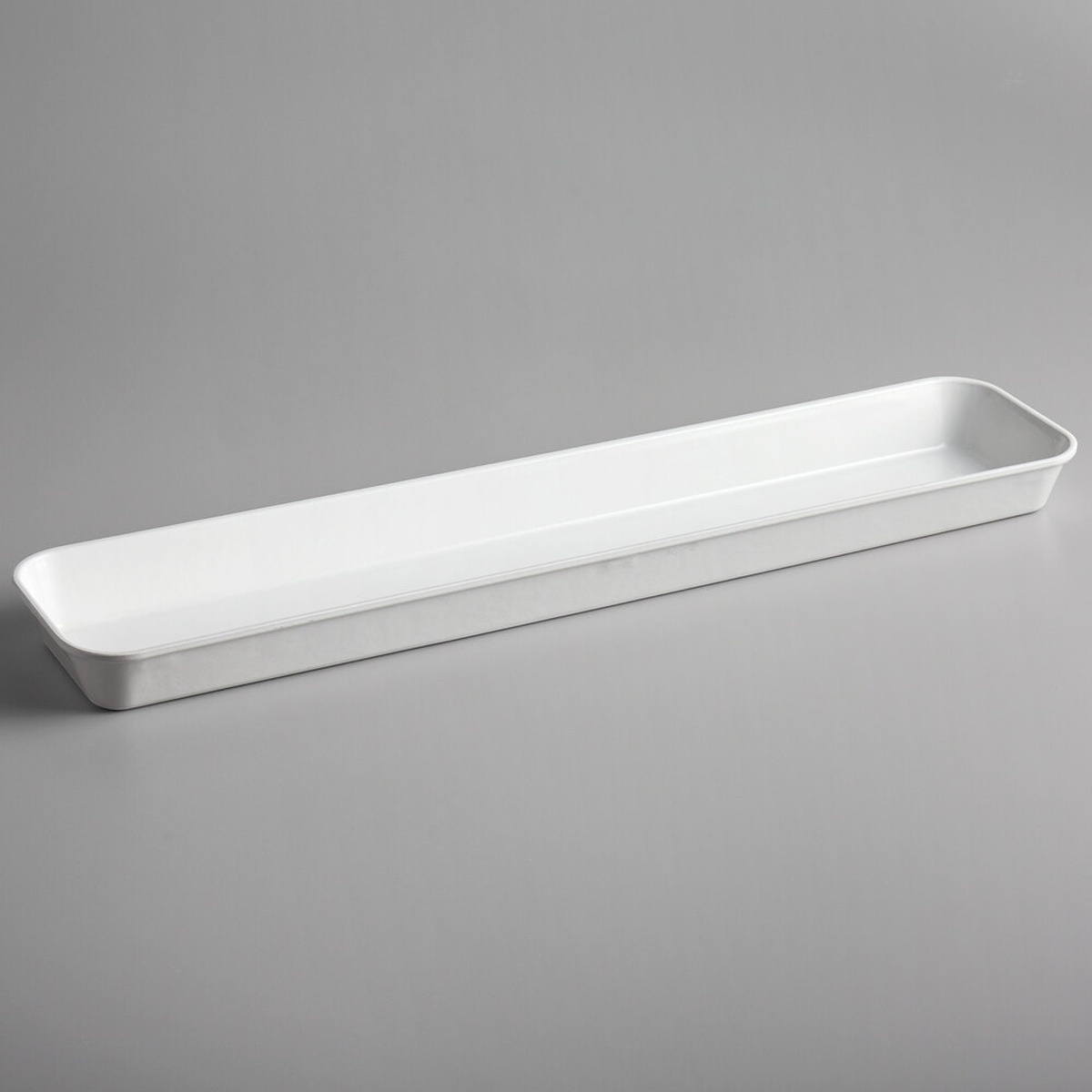Cambro 6302MT148 white fiberglass market pan, full rectangular view on gray background