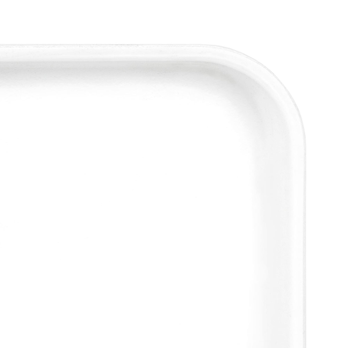 Close-up of the rounded corner of the Cambro 630MT148 white fiberglass tray showing smooth surface finish