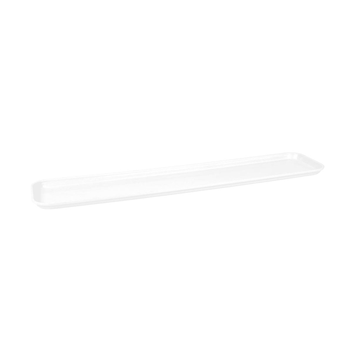 Cambro 630MT148 white market tray shown from an angled side perspective highlighting its shallow profile