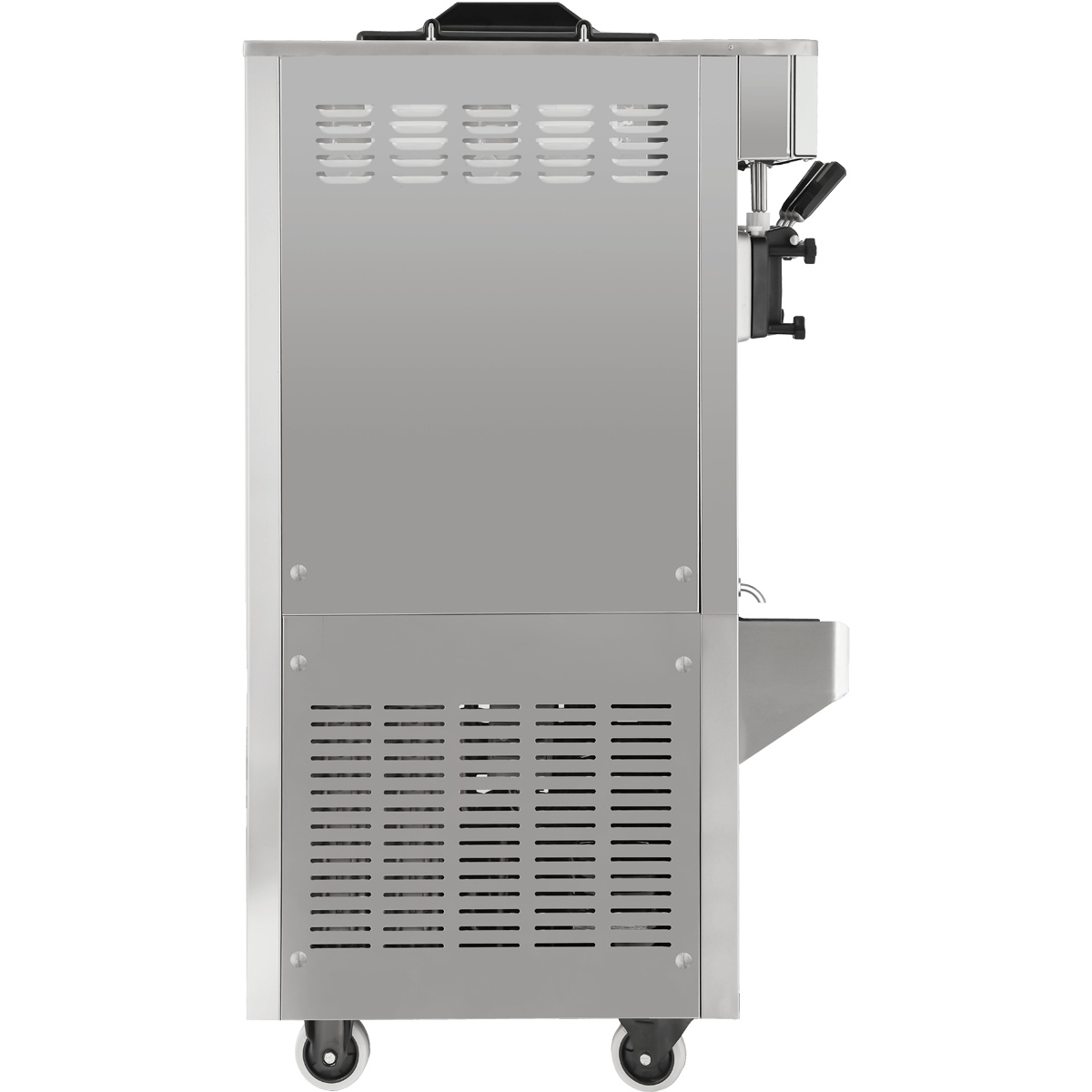 Left-side view of Spaceman 6378-C soft serve machine showing louvered panels and casters