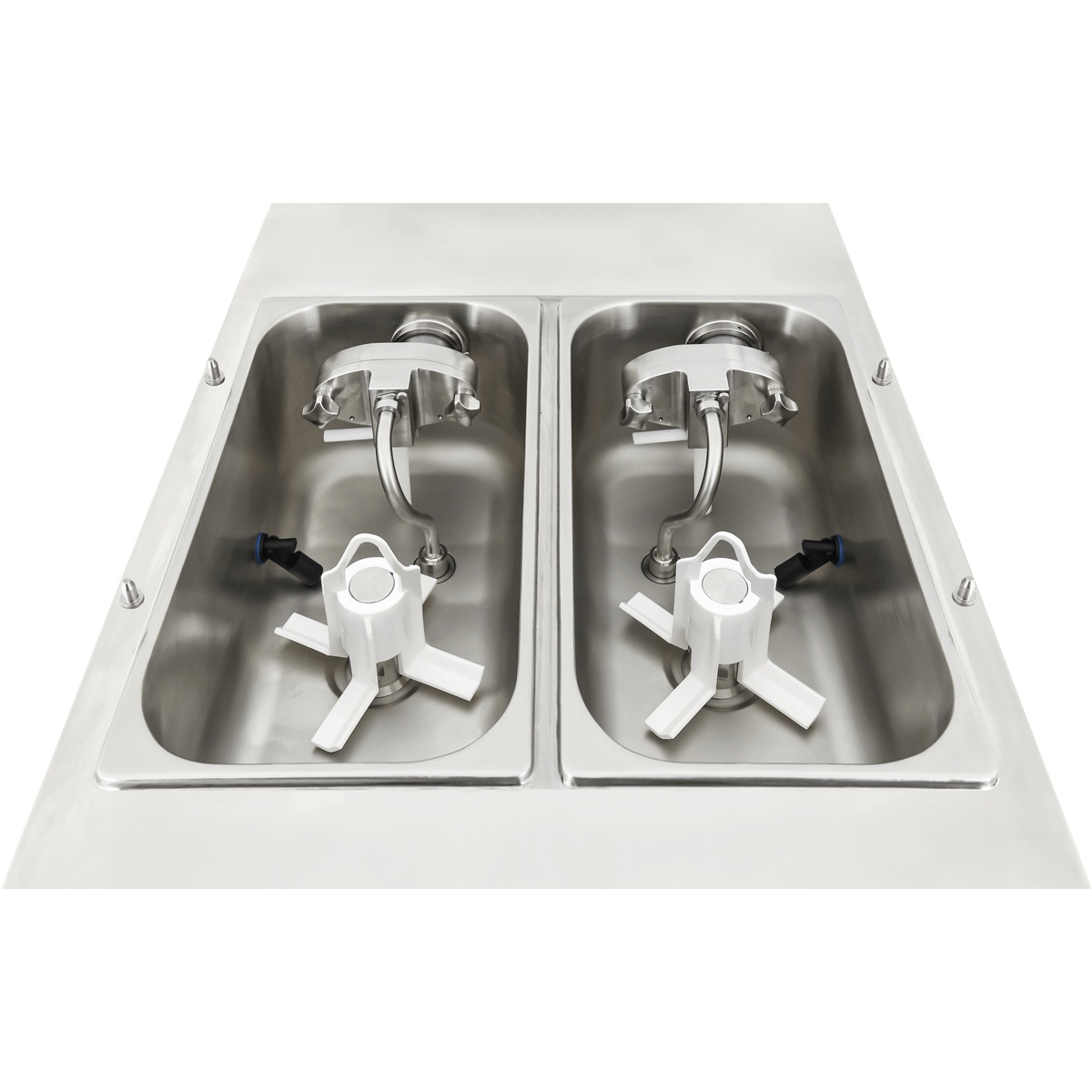 Top view of the Spaceman 6378A-C showing two stainless mix hoppers with agitators