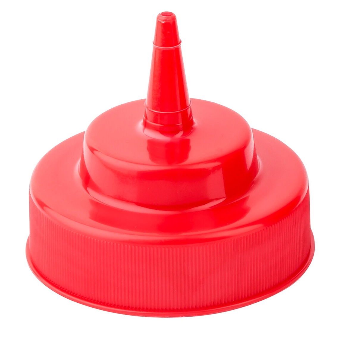 TableCraft 63TK solid red WideMouth cone tip cap for 63mm squeeze bottles, shown on white background