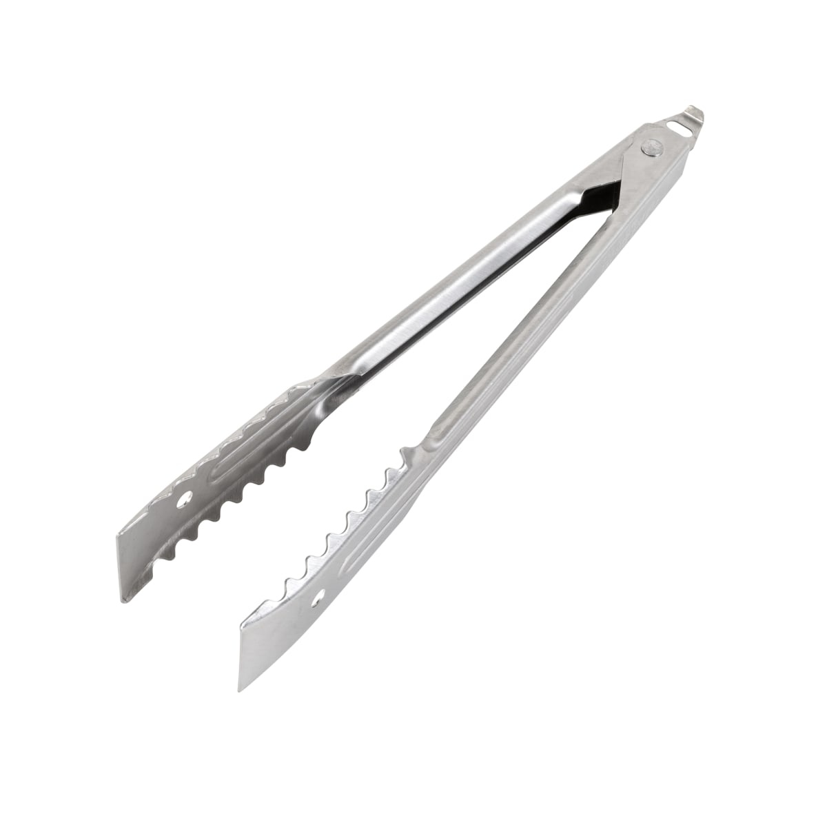 Edlund 6410HDL/12 10-inch stainless steel utility tongs shown closed in diagonal side view