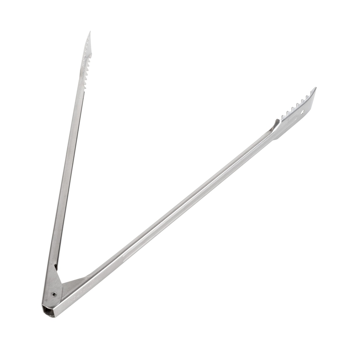 Edlund 6416HD gripper tongs viewed from above at a diagonal angle, showing full length and serrated tips