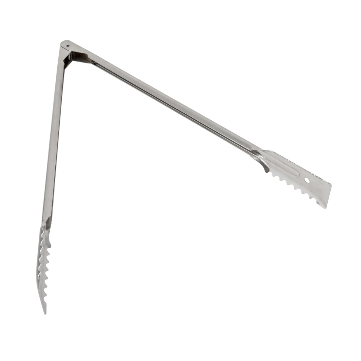Edlund 6416HD stainless steel utility gripper tong, side profile view showing serrated gripping ends