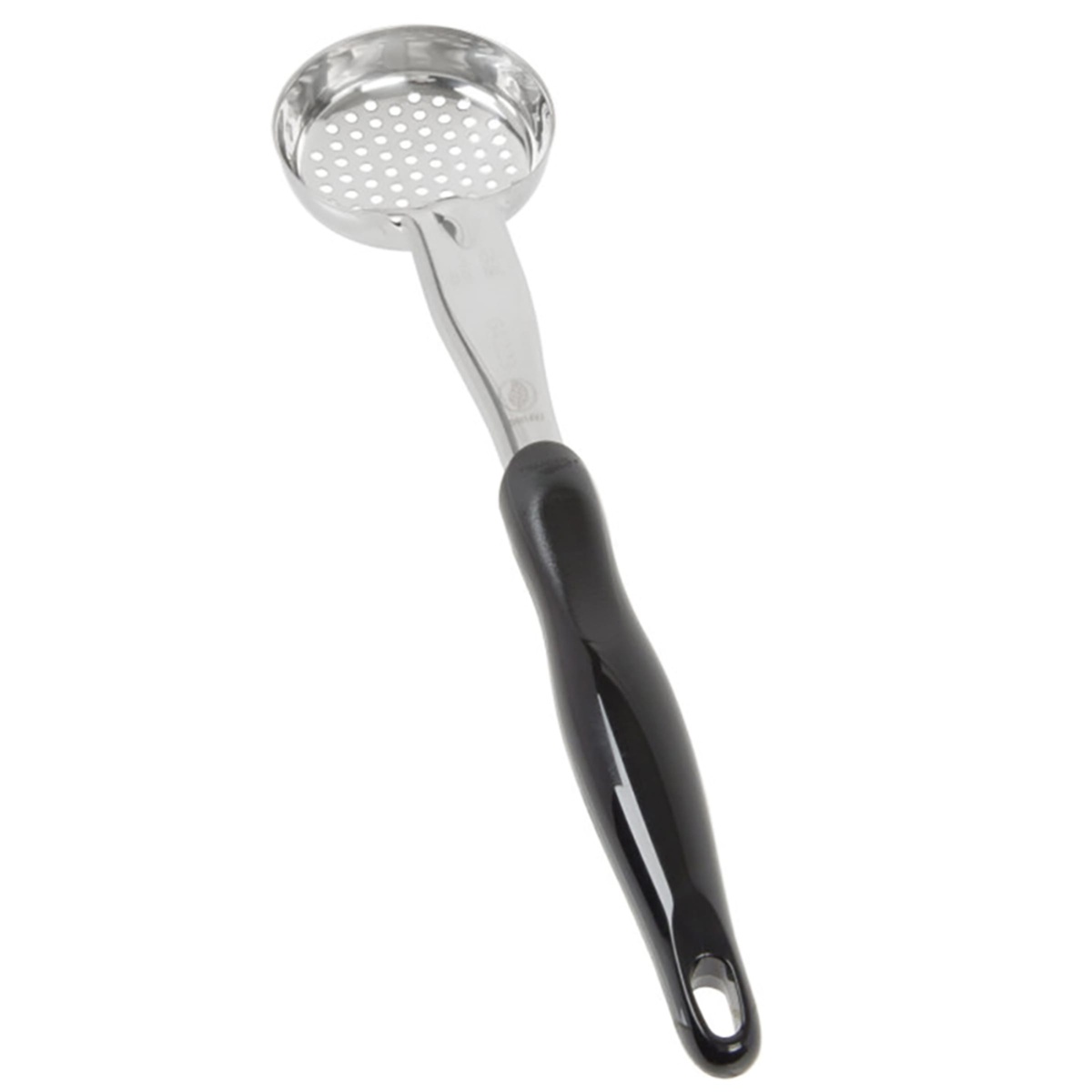 Vollrath perforated spoodle showing ergonomic black nylon handle detail