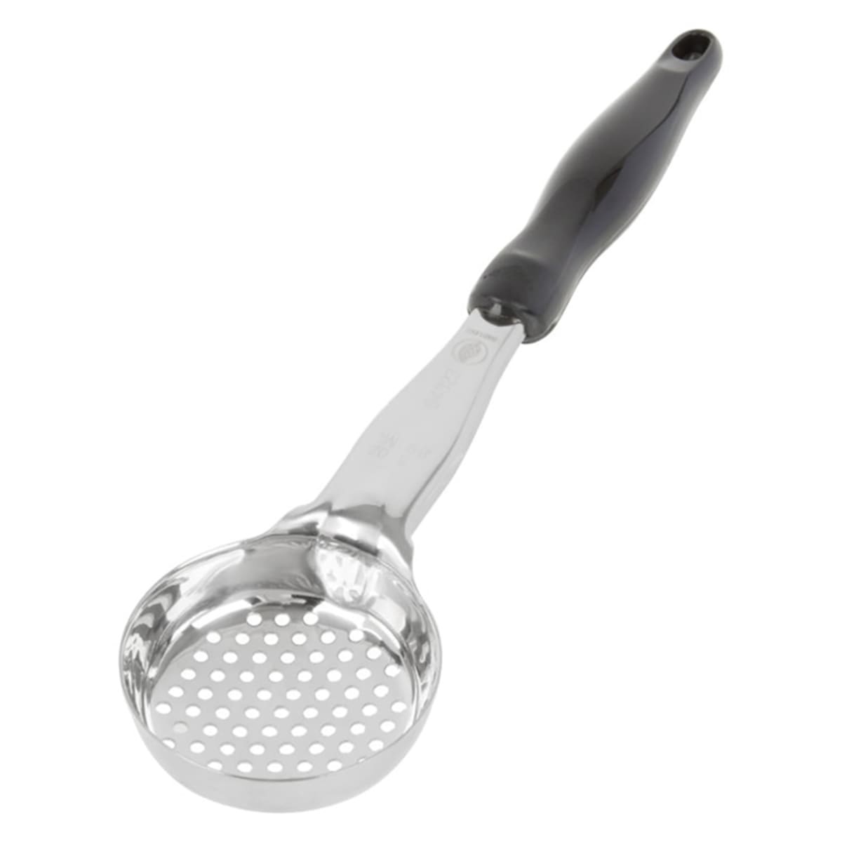 Vollrath 6432320 3 oz perforated spoodle with black nylon handle shown at angle