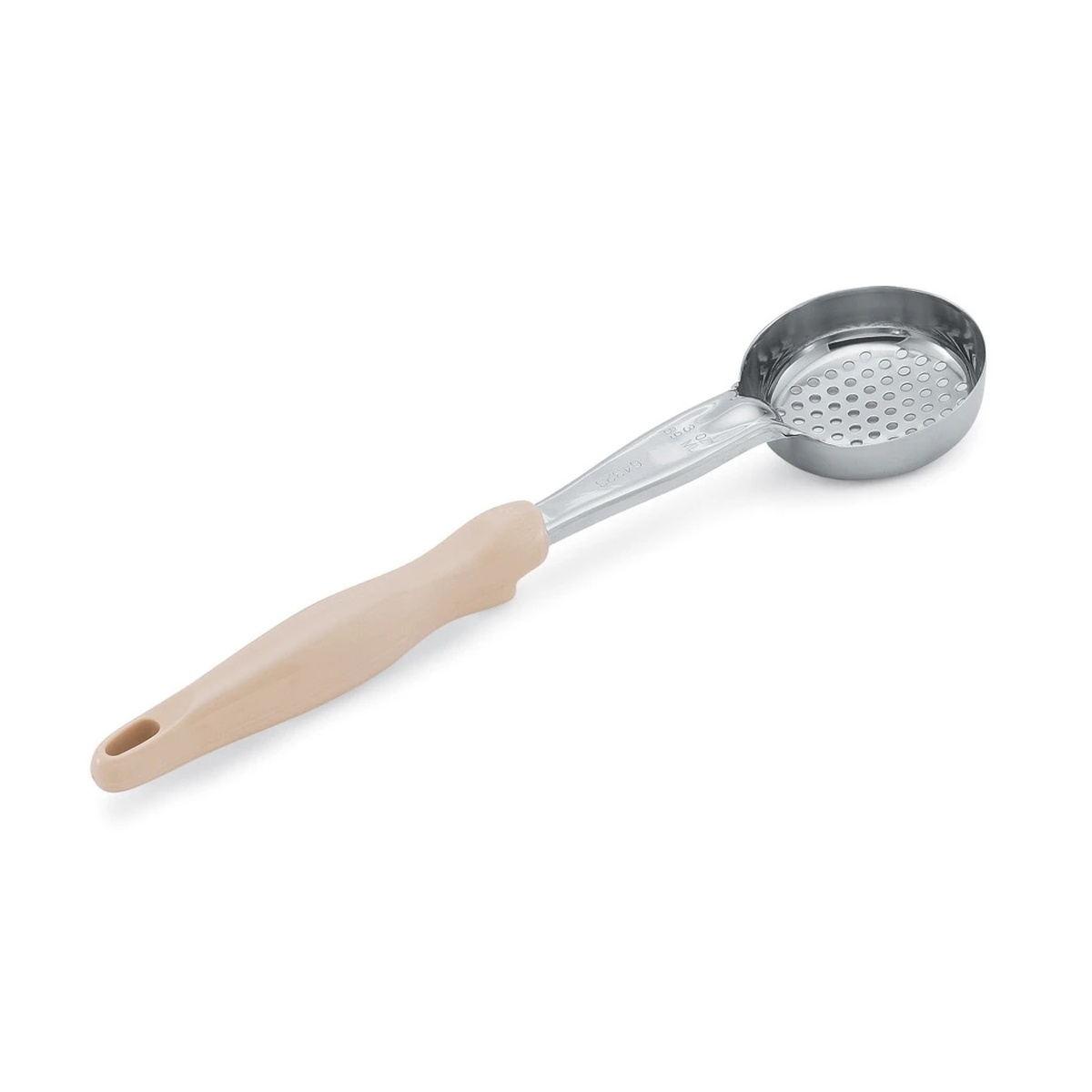 Vollrath 6432335 3 oz perforated round Spoodle utensil with ivory nylon handle and mirror-finish stainless steel bowl
