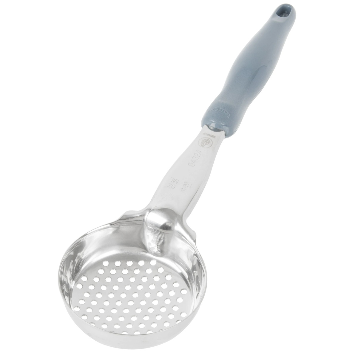 Vollrath 6432445 4 oz. perforated round Spoodle with gray nylon handle and mirror-finish stainless steel bowl
