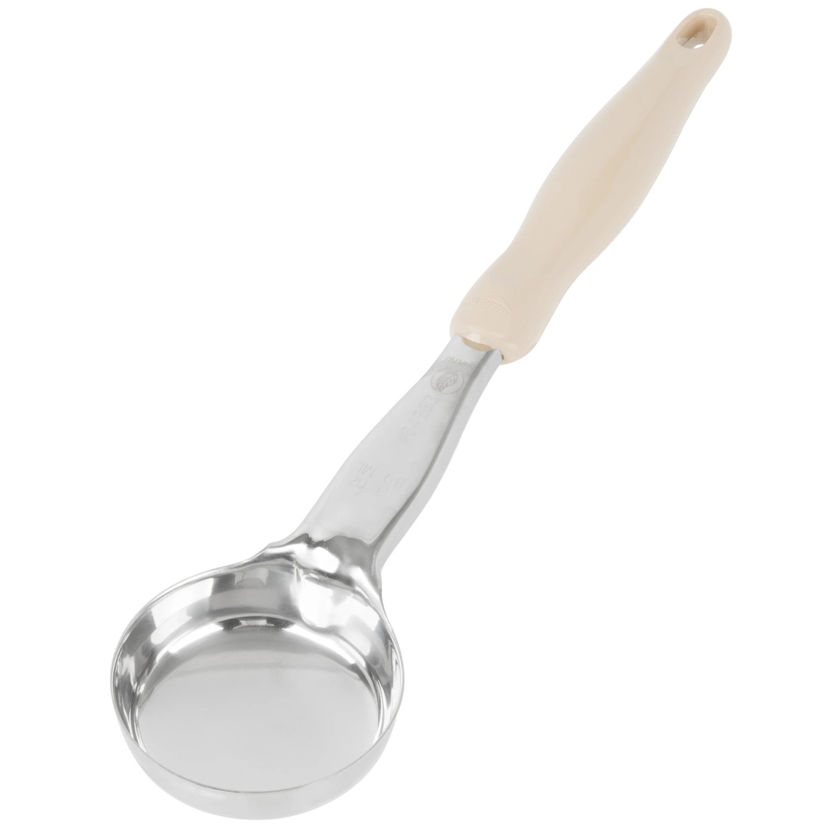 Vollrath 6433335 3-oz round solid Spoodle with mirror-finish stainless steel bowl and ivory nylon handle