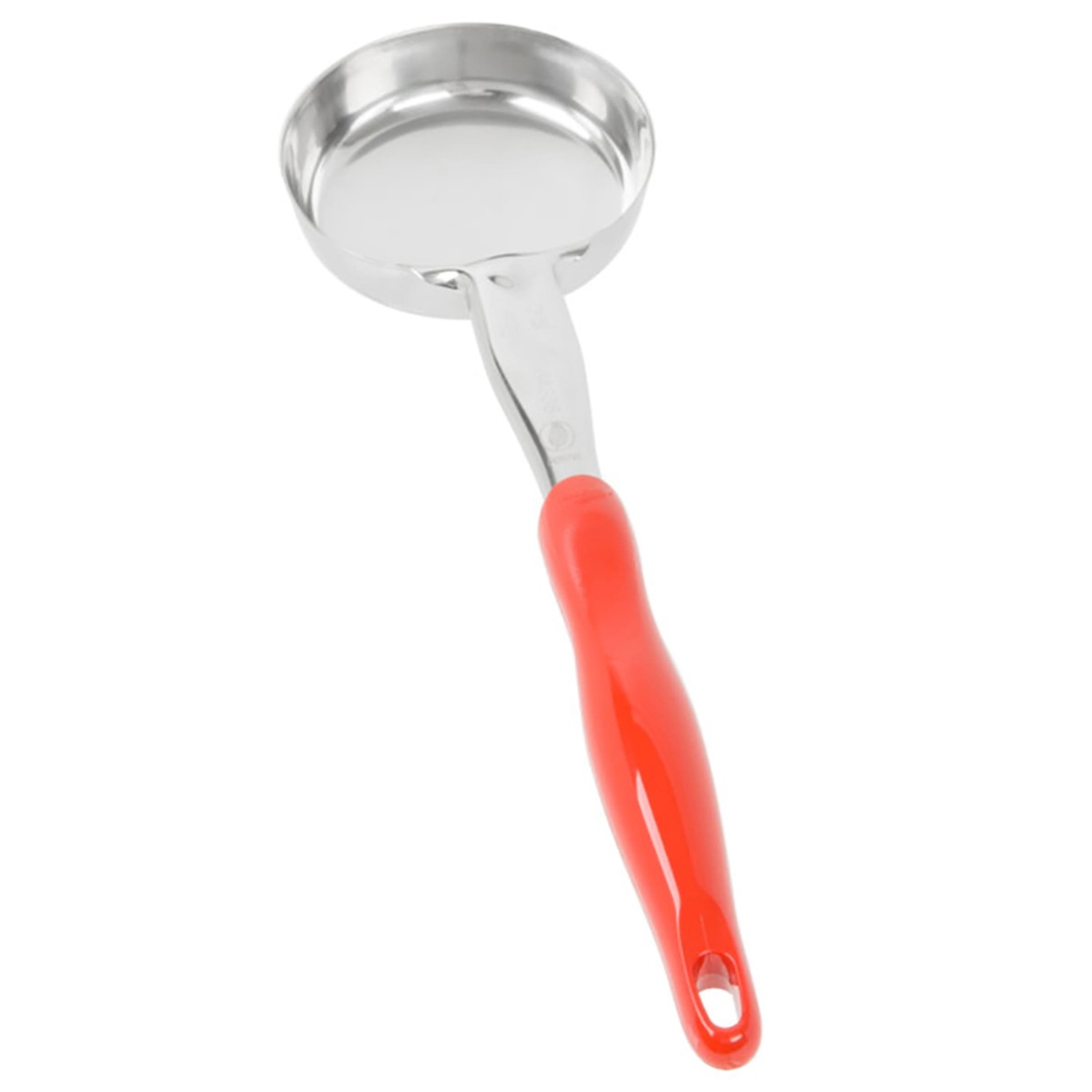 Vollrath 6433865 spoodle angled overhead view showing the 4-inch stainless steel round bowl interior