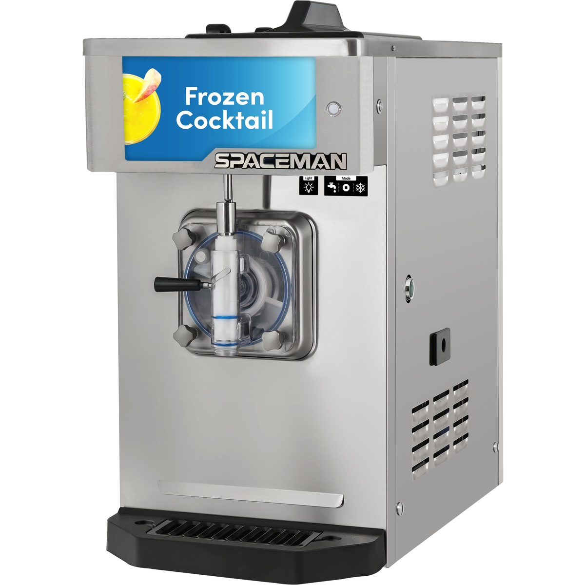 Spaceman 6450-CL countertop frozen beverage machine with dispensing door and illuminated merchandising panel