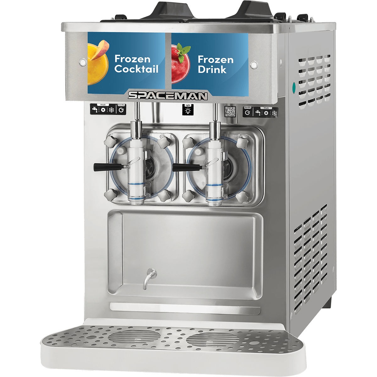 Spaceman USA 6455-CL double frozen drink machine front view with two dispensing doors