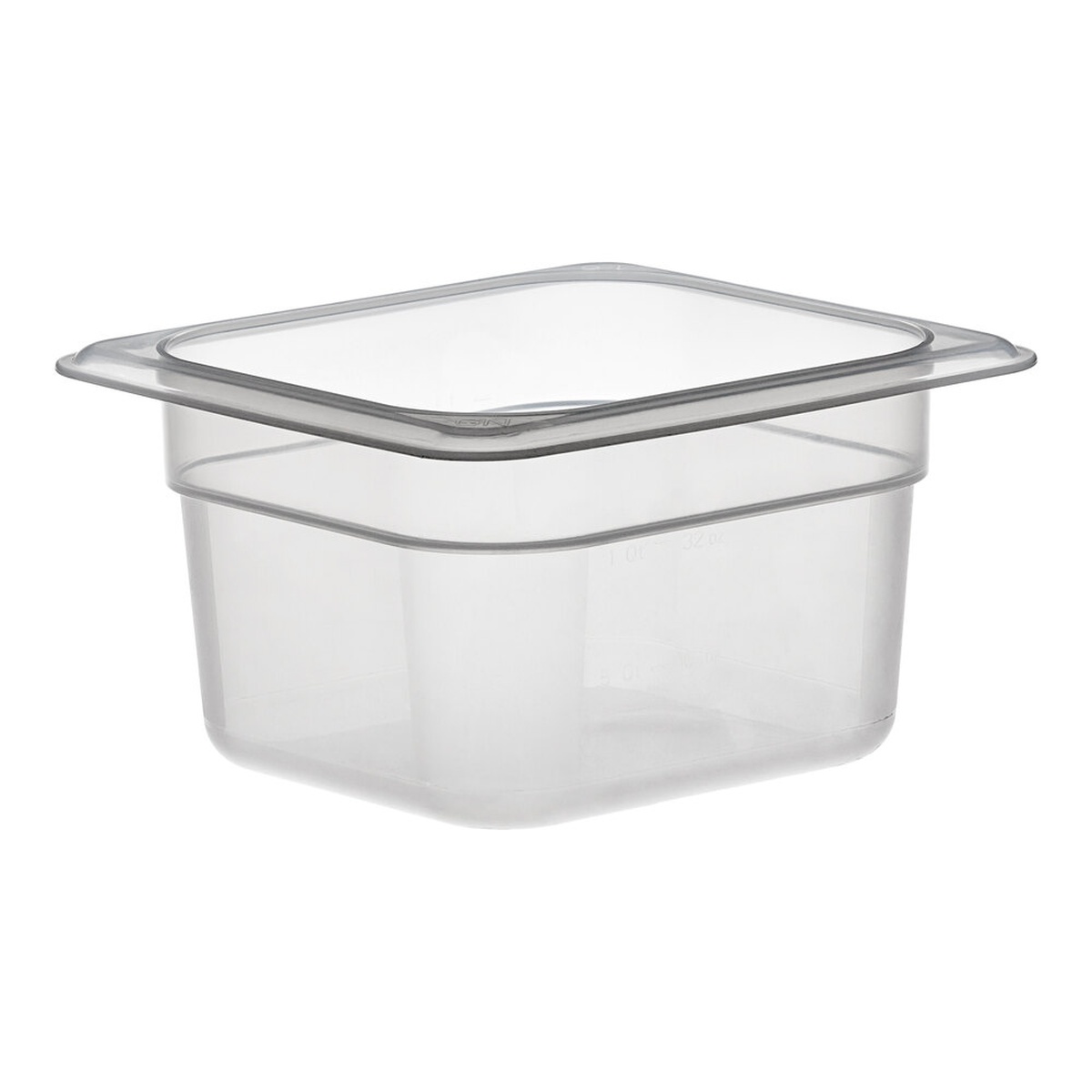 Cambro 64PP190 1/6 size translucent polypropylene food pan, 4 inches deep, shown empty on white background