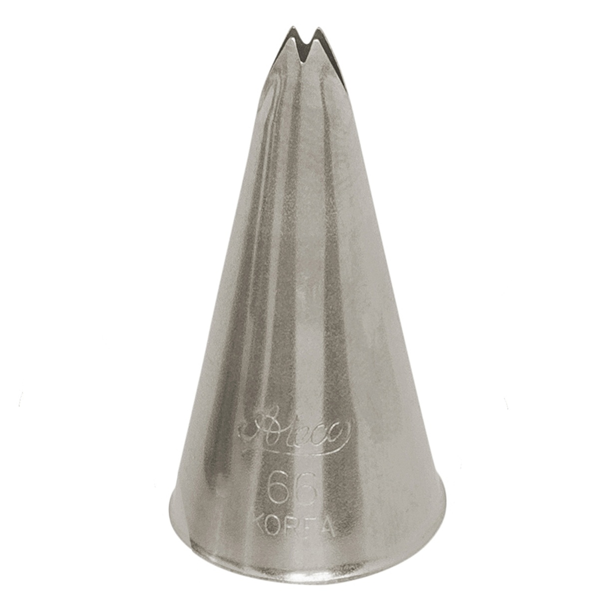 Ateco #66 small leaf stainless steel pastry piping tip, conical shape with V-notch leaf opening