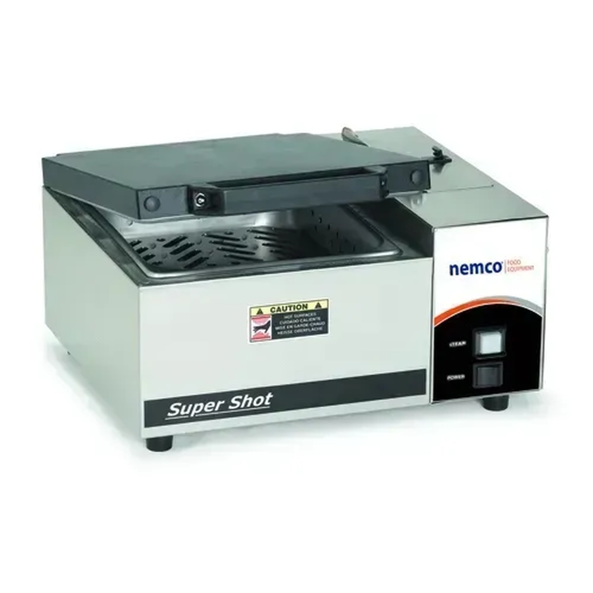 Nemco 6600 Super Shot countertop steamer with stainless steel exterior and push-button controls