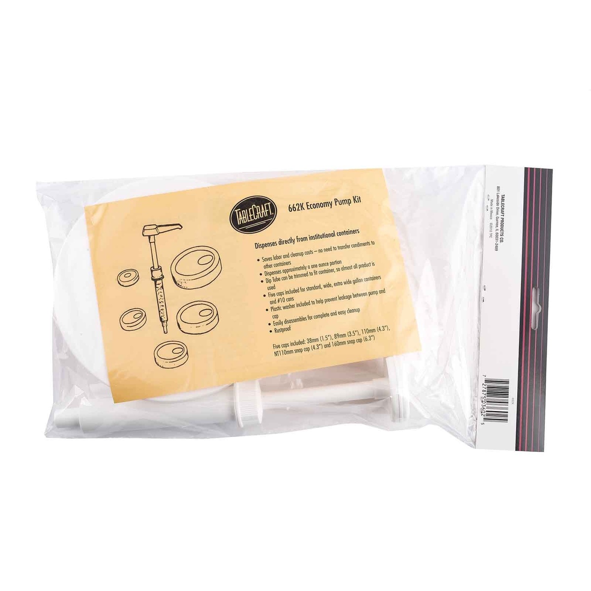 TableCraft 662K Economy Pump Kit retail package with visible instruction card listing key features and cap size specifications