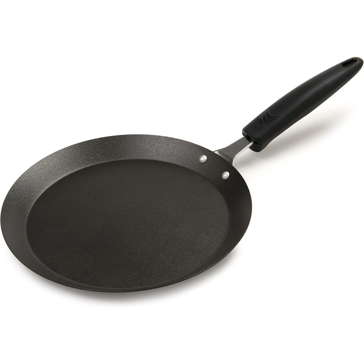 Norpro 663 9.5-inch nonstick crepe pan angled view showing sloped sides and stay-cool handle